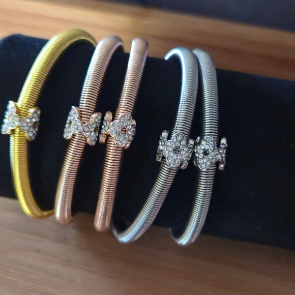 Swarovski elements Women's Gold and Silver stack bracelets gold silver rose gold - Picture 3 of 4